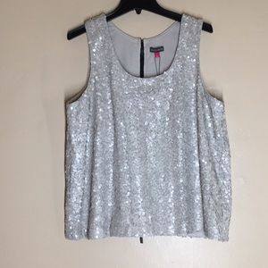 Vince Camuto Sequined Champagne/Silver Blouse NWT